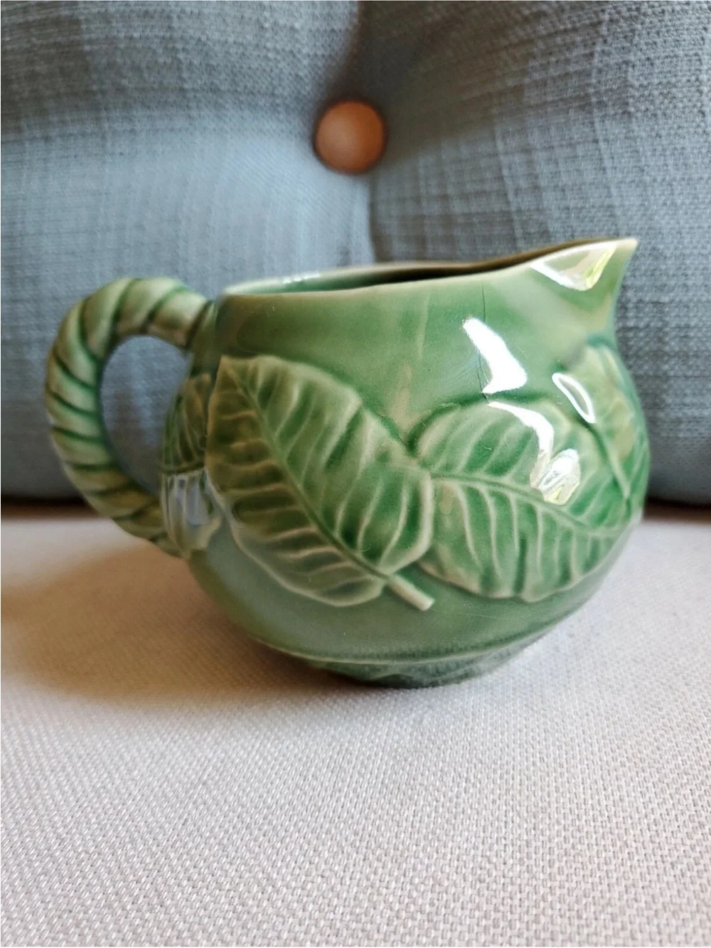 NWT Bordallo Pinheiro Leaf Service Green Creamer Leaves Basketweave Discontinued